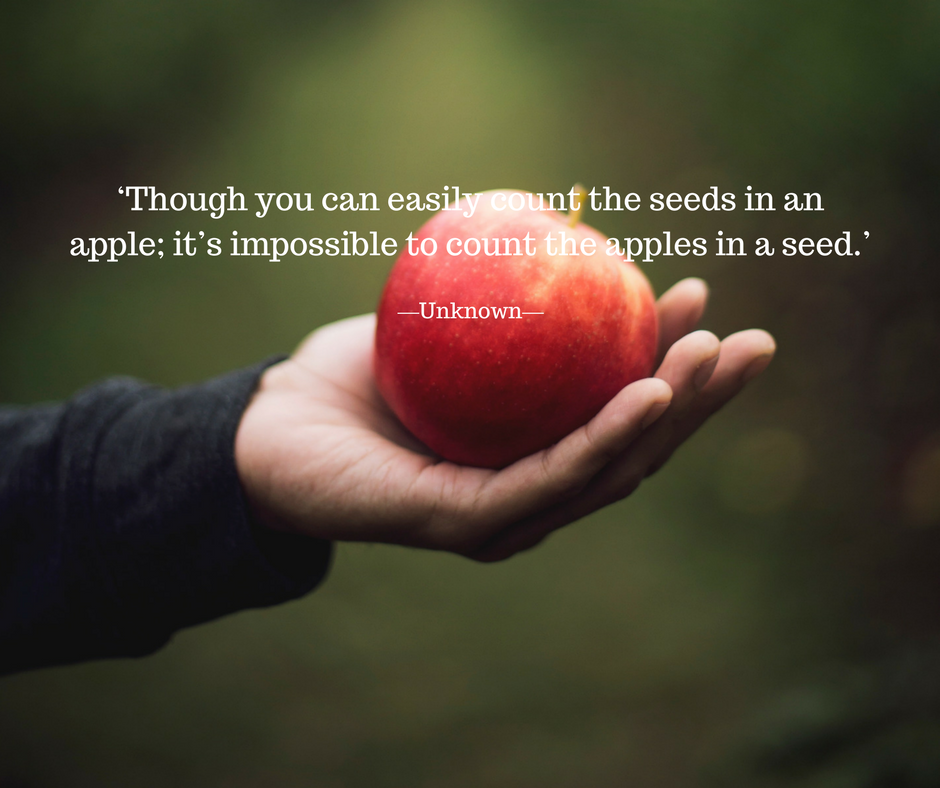 Though You Can Easily Count The Seeds In An Apple It S Impossible To Count The Apples In A Seed Quotation Celebration